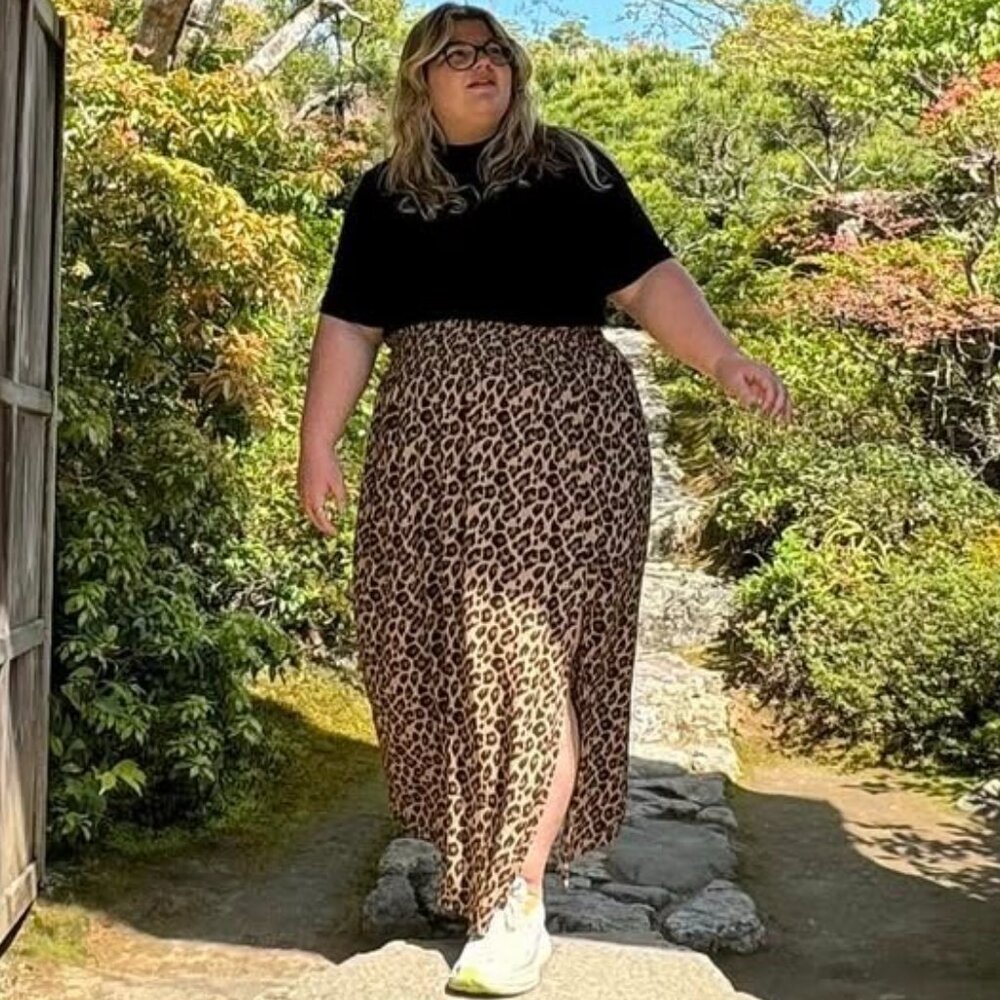 Lucy & Yak Poppy Leo Leopard Print Skirt XL | Elastic Waist Slit Maxi | Sold Out